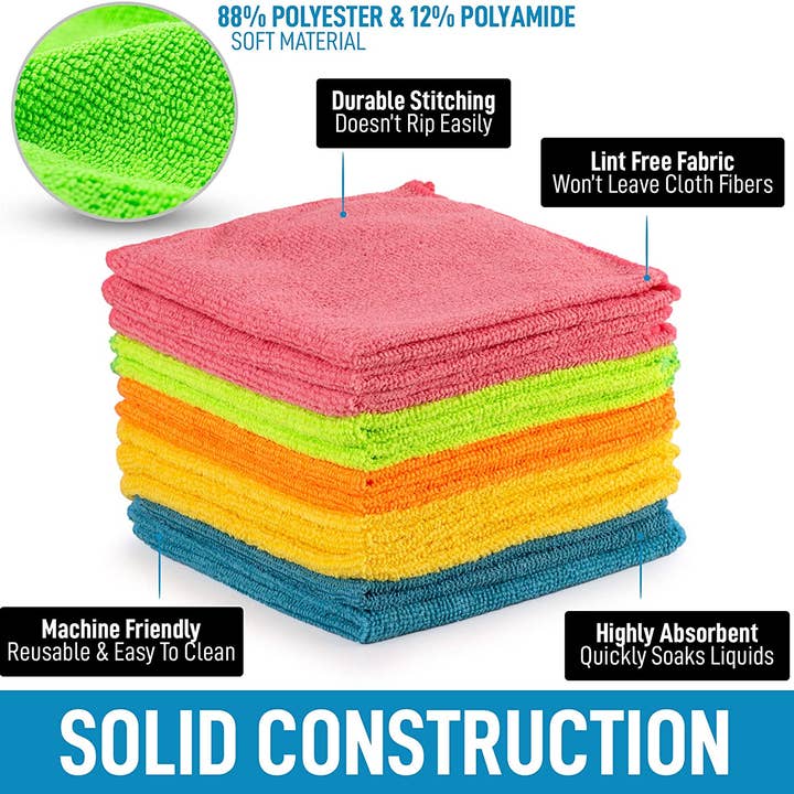 Zulay Kitchen - Wholesale Cleaning Cloth - 12-Pack Microfiber Cleaning Cloths – 12x12” Lint-Free1