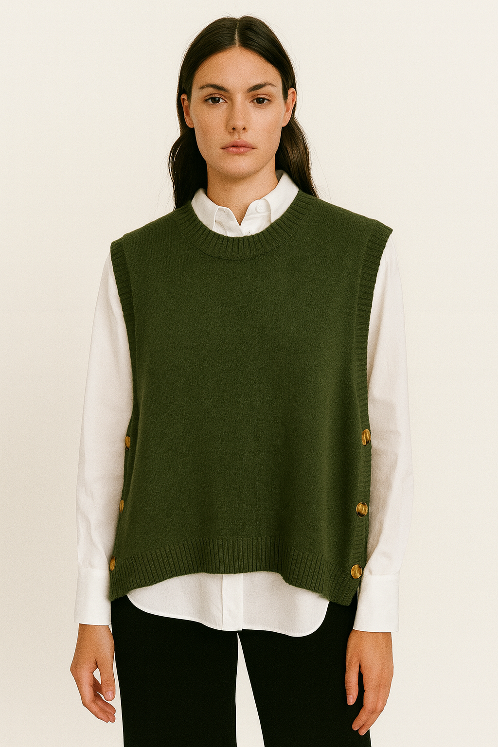 Lucy Sparks – wholesale Tröjväst – Dam – stickad väst med dekorativa knappar3