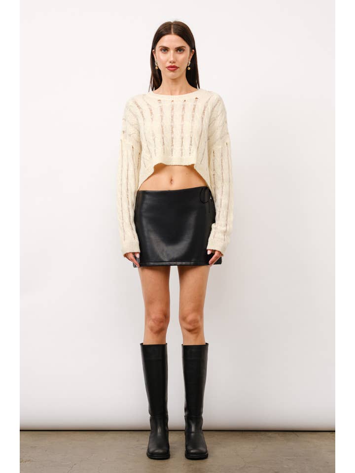 Ivoire Pull court en tricot torsadé Adrian - Ivoire en vente sur Faire