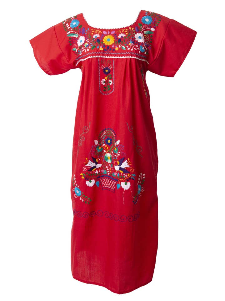 SIDREY – Großhandel Kleid – Damen – SIDREY Mexikanisches Pueblo-Kleid mit Stickerei - Rot