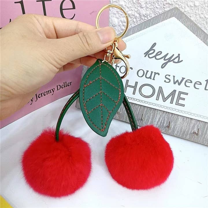 FurDecoration - Wholesale Keychain - Women's - Fluffy Cherry Rex Rabbit Fur Keychain