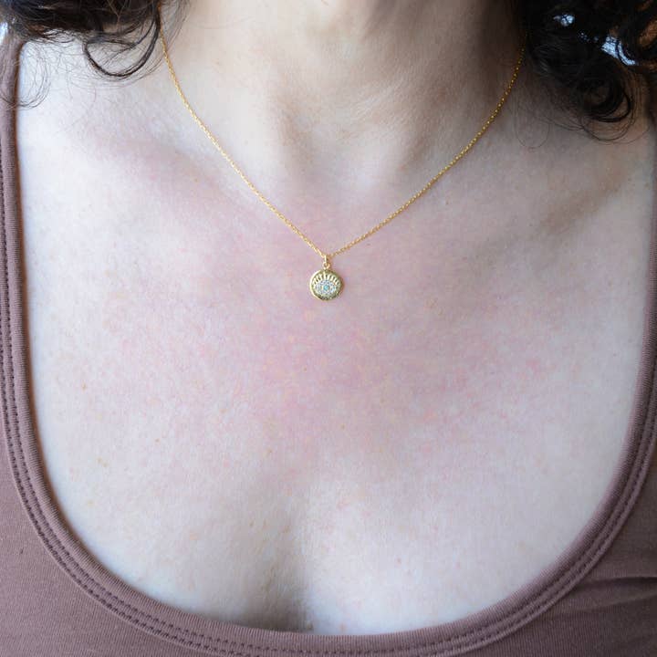AJS Design Studio - Wholesale Pendant/Charm Necklace - Gold eye necklace with turquoise & cubic zirconia accents