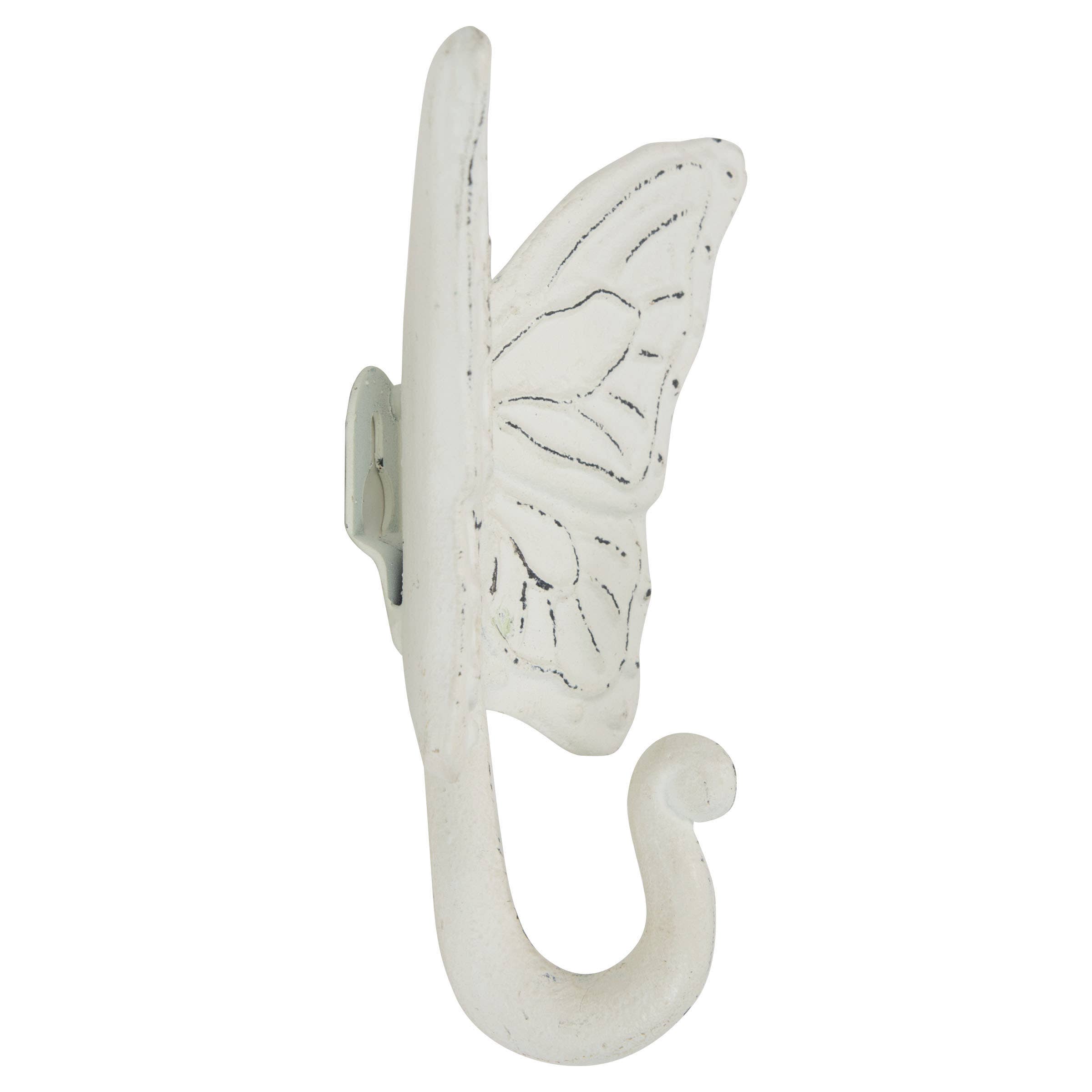 Foreside Home & Garden - Wholesale Wall Hook - Flora White Rustic Antique Metal Butterfly Wall Decor Hook1