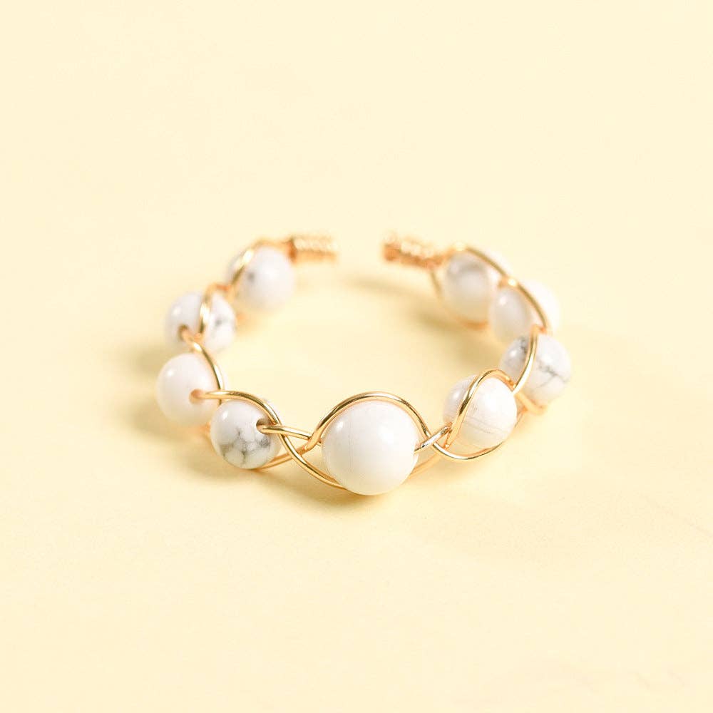 Mio Queena - Wholesale Cocktail/Statement Ring - Copper Wire Hand-woven Natural Stone Adjustable Ring0