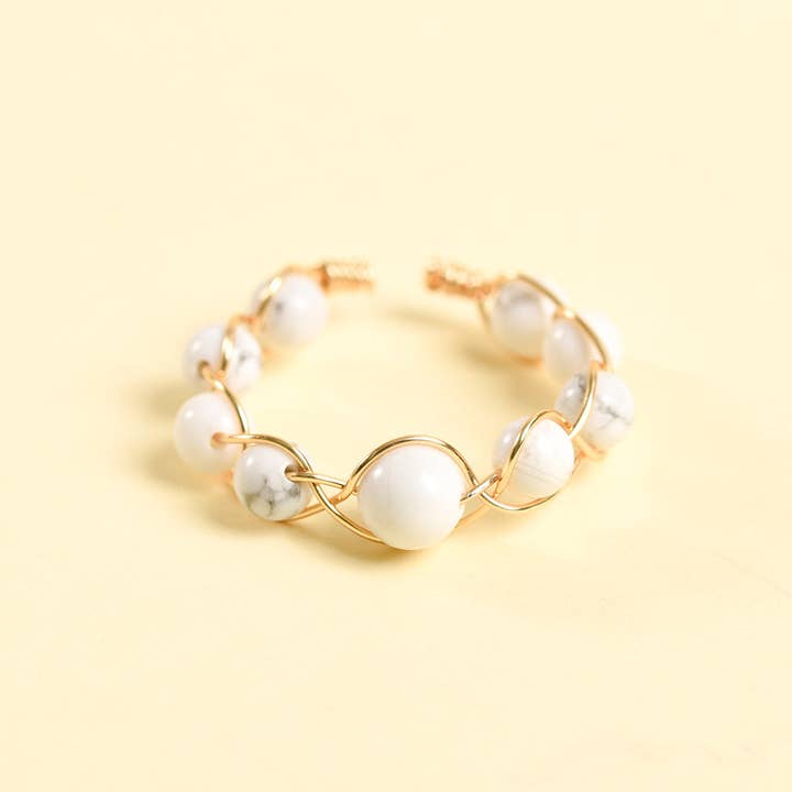 Mio Queena - Wholesale Cocktail/Statement Ring - Copper Wire Hand-woven Natural Stone Adjustable Ring