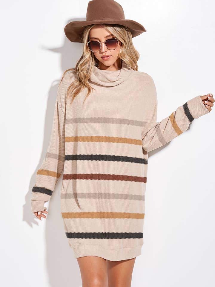 Phil Love - Wholesale Dress - Women's - T913G9925A - Striped Turtleneck Tunic Dress6