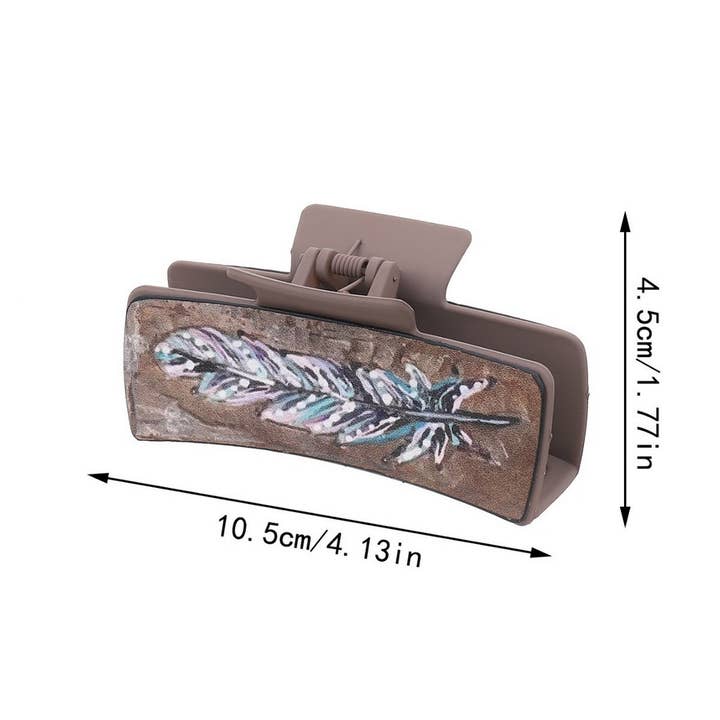 TYPE FEATHER PRINT LEATHER HAIR CLAW CLIPS WESTERN_CWAHA0602 for wholesale on Faire