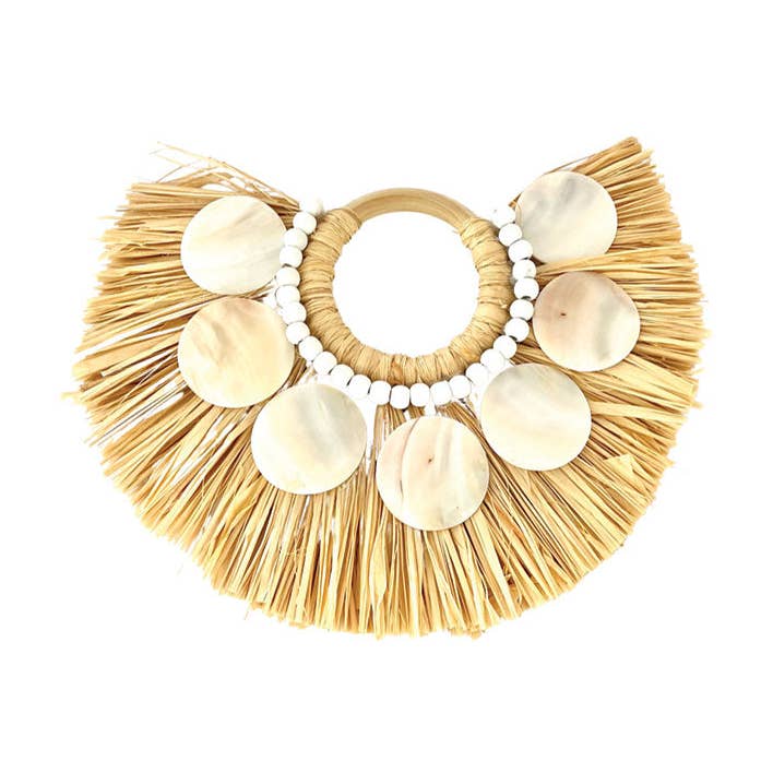 RAFFIA AND SHELL DISK for wholesale by The Cushion Accessory Co. Pty Ltd