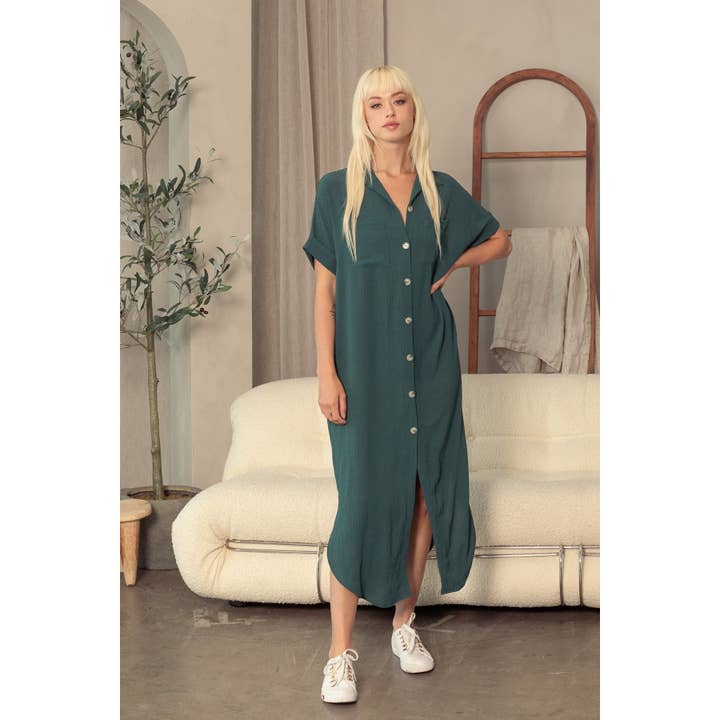 Vestido liso de manga corta con botones y talla CURVY SIZE para venta al por mayor de salt & bit