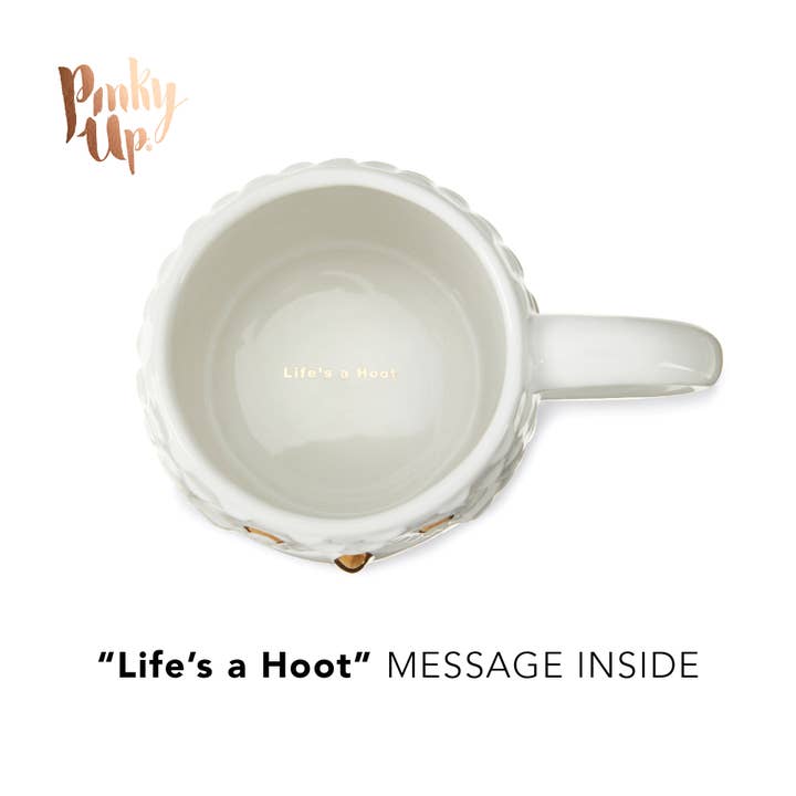 Pinky Up - Wholesale Coffee Mug - Olivia™ 3D Gold Accented Ceramic Mug - Owl - "Life's a Hoot"