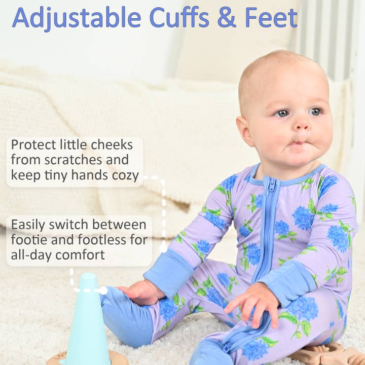 LollyBanks - Wholesale Sleepsuit - Baby - You Had Me At Hydrangea Baby Bamboo Pajamas, 2 Way Zipper