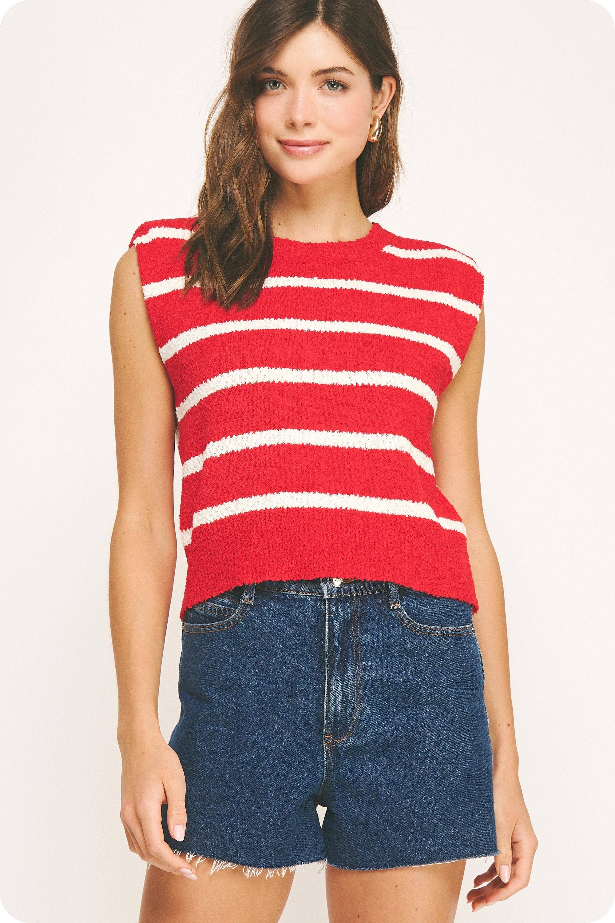 Strut & Bolt - Wholesale Tank Top - Women's - Shoulder Pad Sleeveless Textured Striped Knit Top19