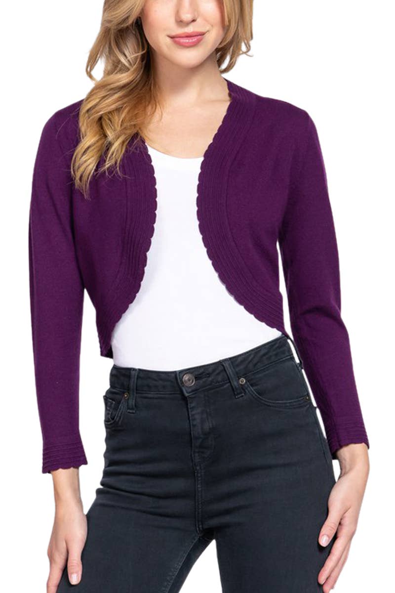 Vanilla Monkey - Vente Cardigan – femme - Pull long en soie avec finition festonnée - Boléro0