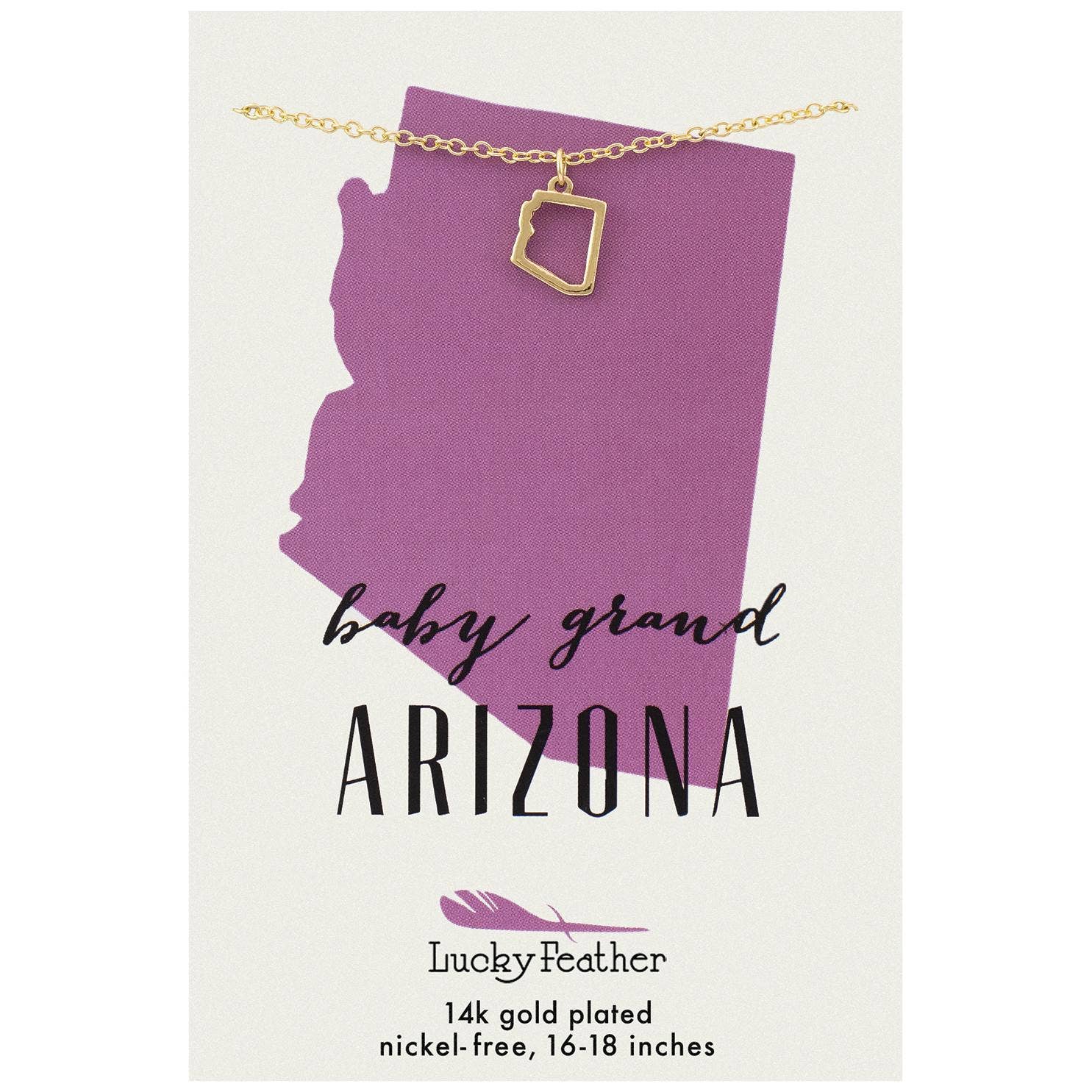Lucky Feather - Wholesale Pendant/Charm Necklace - State Necklace - Gold - ARIZONA