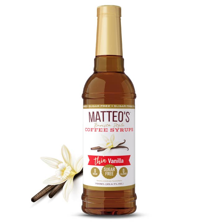 Matteo's - Wholesale Flavored Syrup - Matteo's Sugar Free Coffee Syrup, Vanilla, 0 Calories, 0 Sugar, Keto Friendly