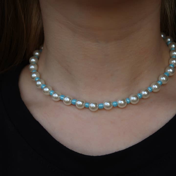 Patterned Beaded Pearl Choker Necklace Multicolored for wholesale by Athena’s Art Cove