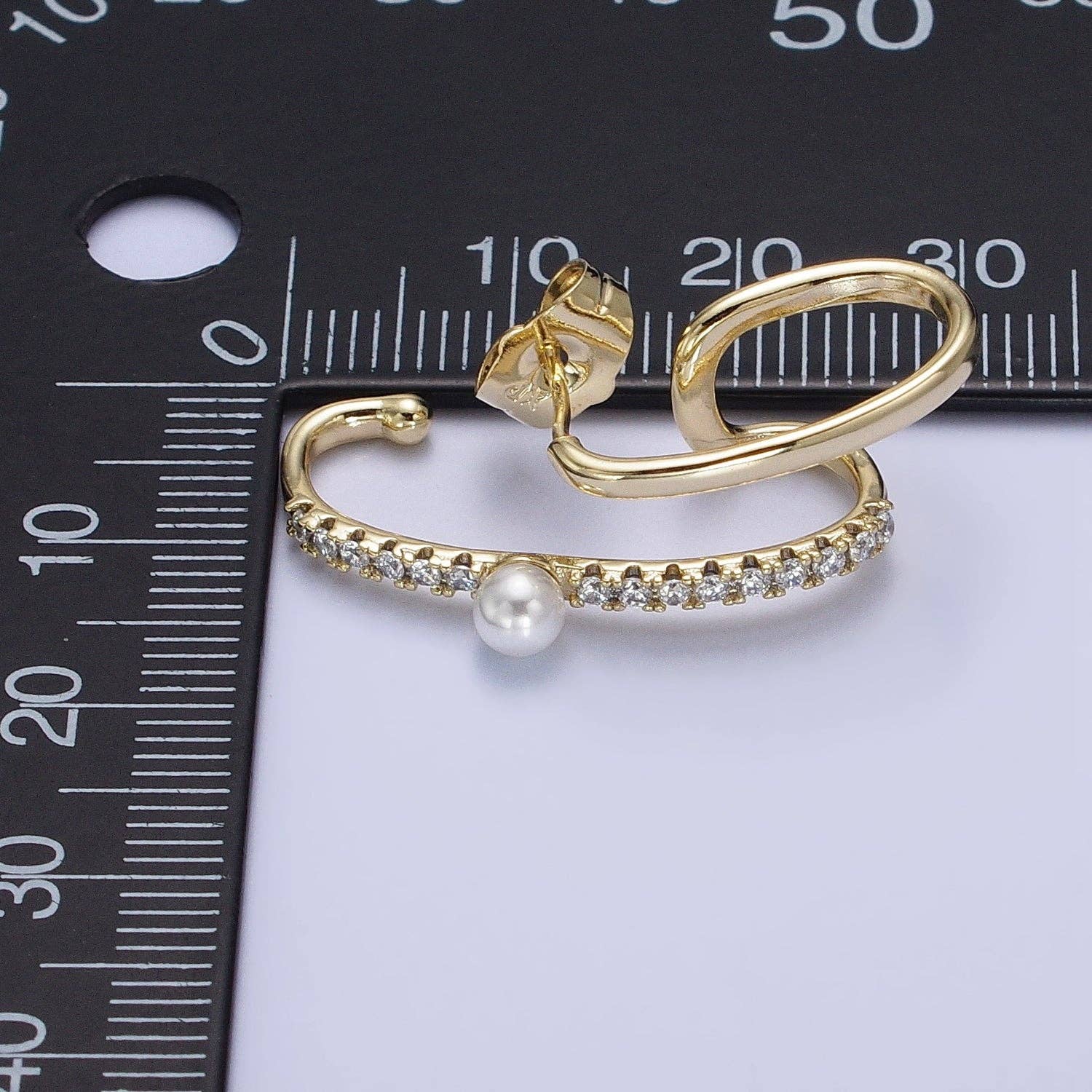 Aim Eternal - Wholesale Hoop Earrings - 14K Gold Filled Double Claw Bar CZ Pearl Stud Earrings2