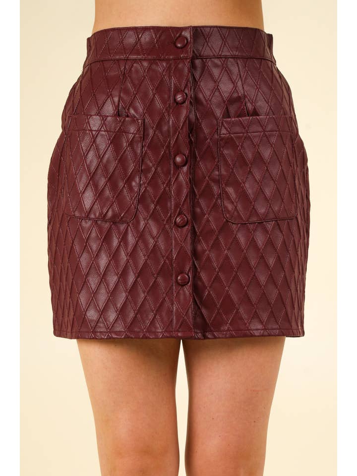 VERY J - Wholesale Skirt - Women's - NS50087-Button Down Textured Vegan Faux Leather Mini Skirt