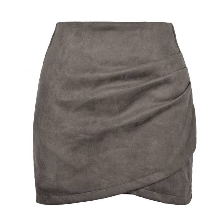 Plush Looks - Wholesale Skirt - Women's - Chic Suede Mini Skirt In Irregular Solid Color8