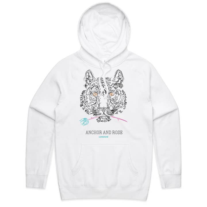 Tiger White Hoodie for wholesale by Anchor and Rose Apparel