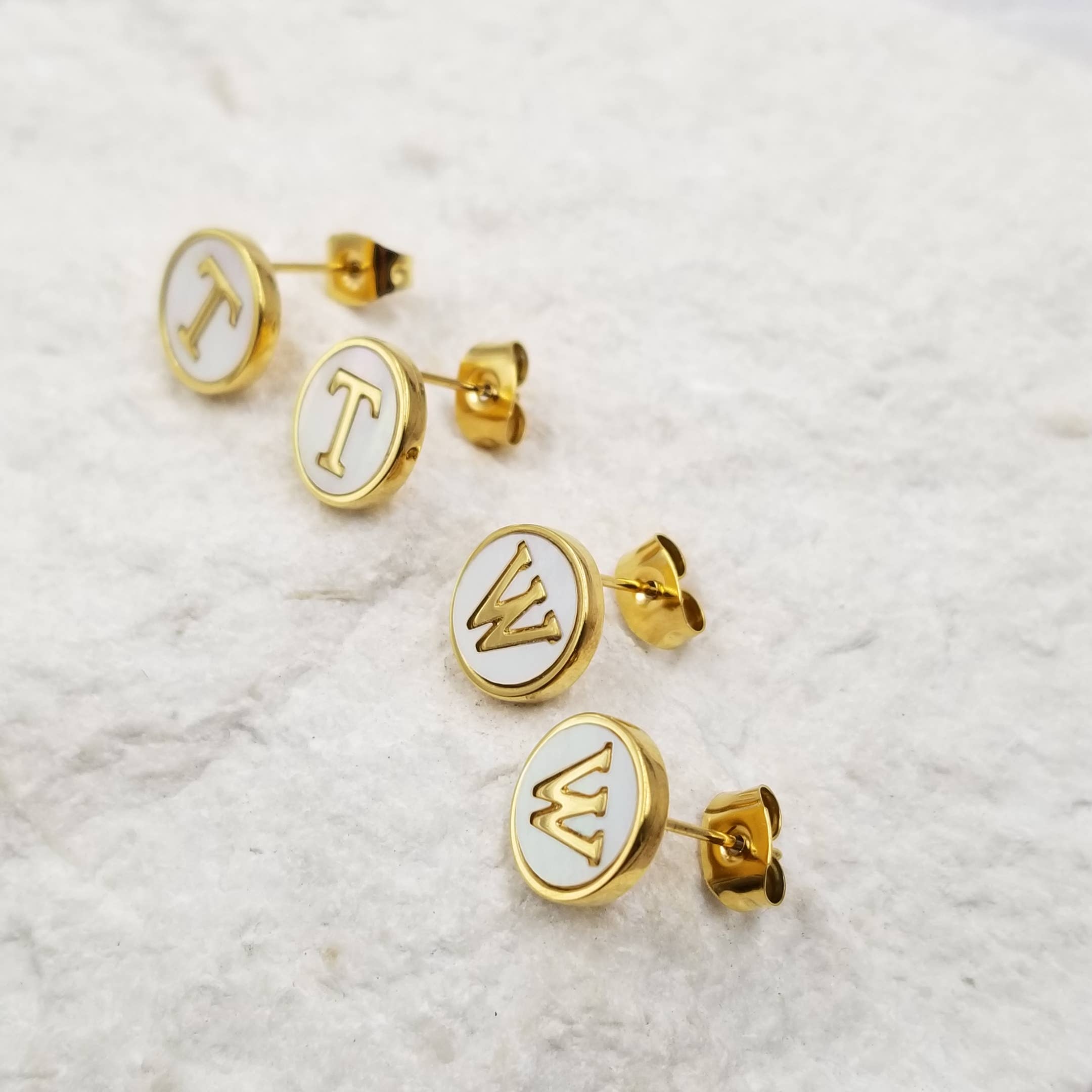 Treasure Wholesale - Wholesale Stud/Post Earrings - Initial Shell Earrings1