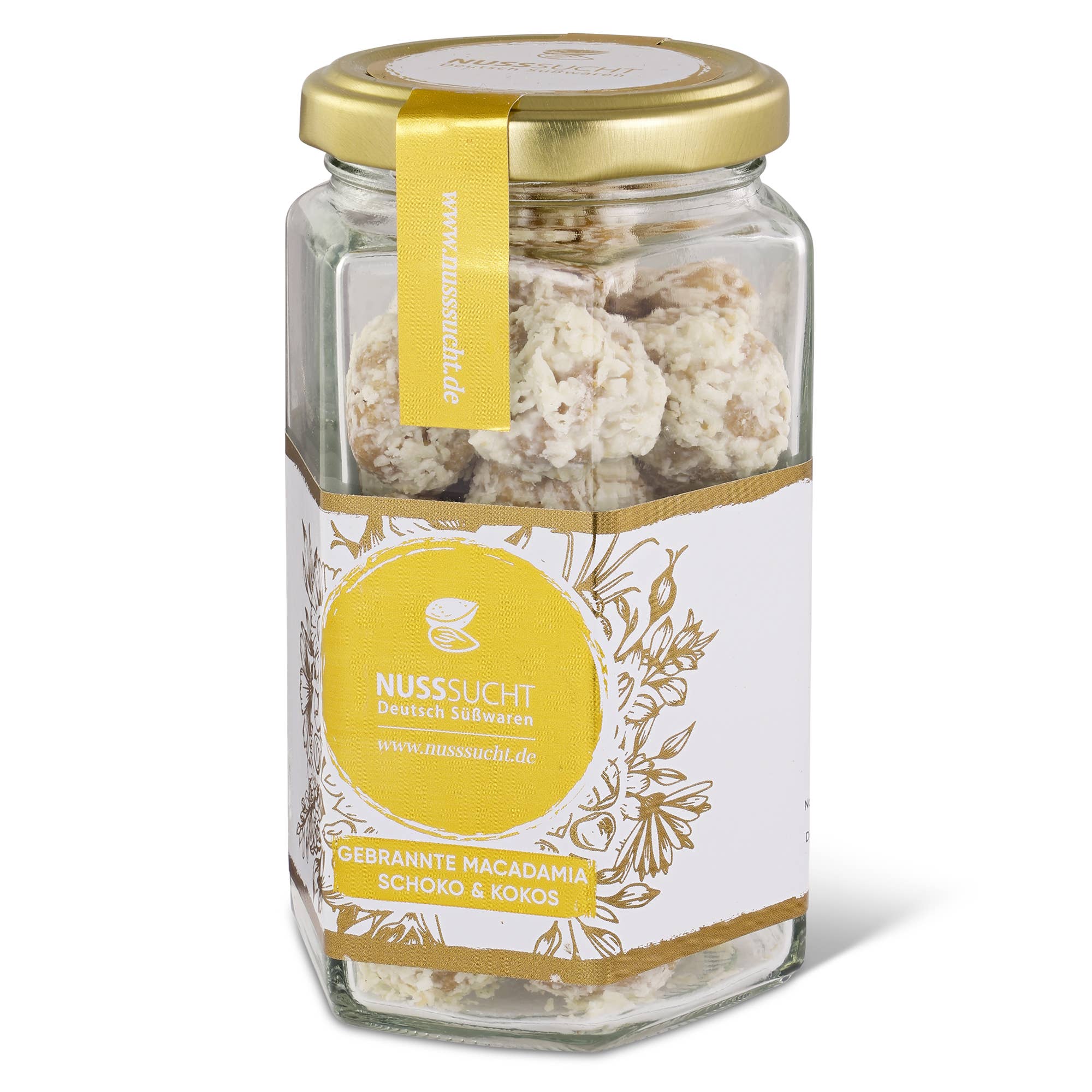 Nusssucht Deutsch Süßwaren - Wholesale Chocolate Covered Sweets - Burnt macadamia coconut - white chocolate 100g jar0