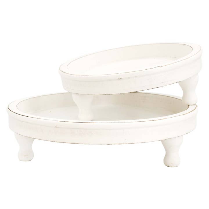Set of 2 White Wood Trays with Feet for wholesale by WT Collection