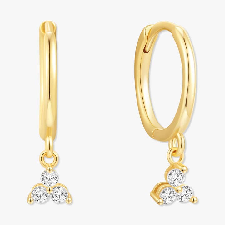 Dreifache Kristall-Ohrringe in Gold für den Großhandel von LEA Jewels