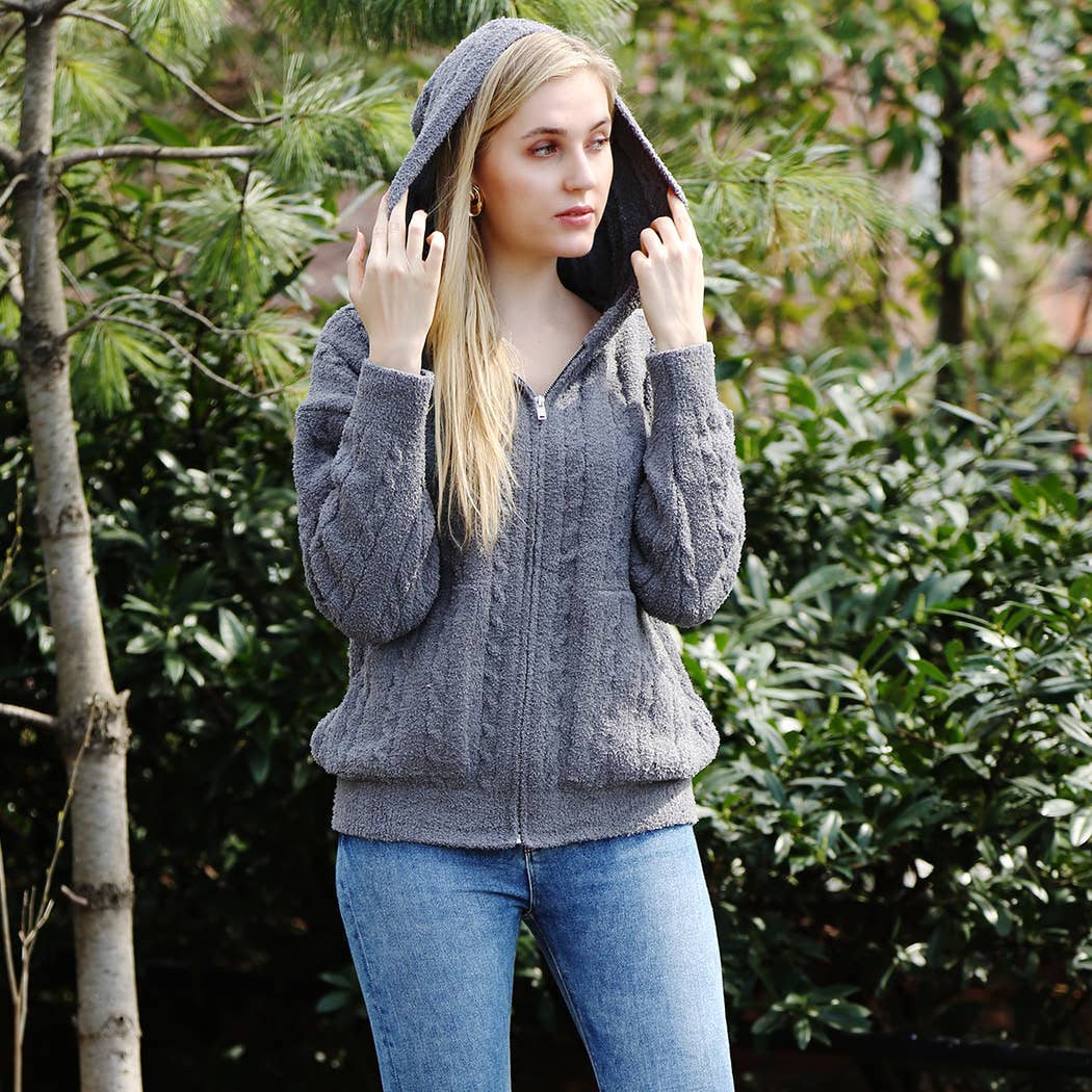 Fashion City - Vendita all'ingrosso Felpa con cappuccio - Donna - Felpa calda con cerniera monocolore tinta unita10