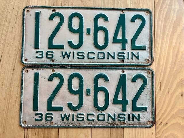 Pair of 1936 Wisconsin License Plates for wholesale by RusticPlates