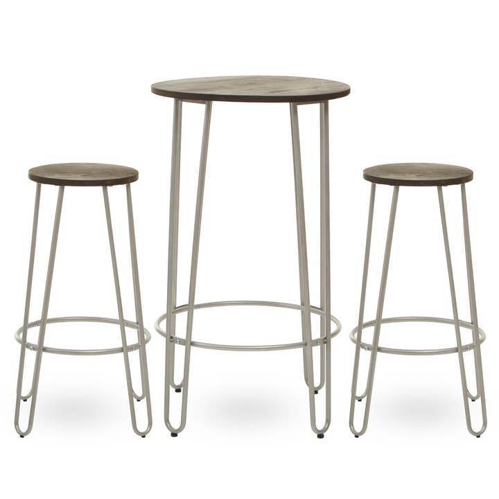 District 3pc Silver Frame Bar Table Stool Set for wholesale by Interiors by Premier