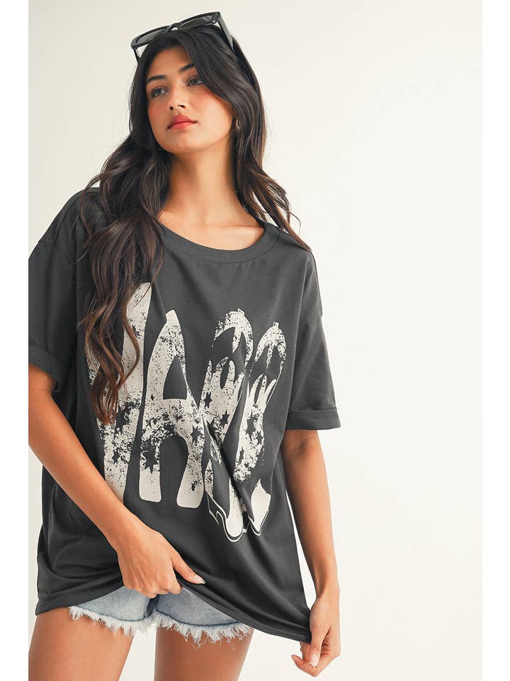 Carbon Grey LDC Vintage Yall Cowboy Boots Graphic Tee for wholesale on Faire