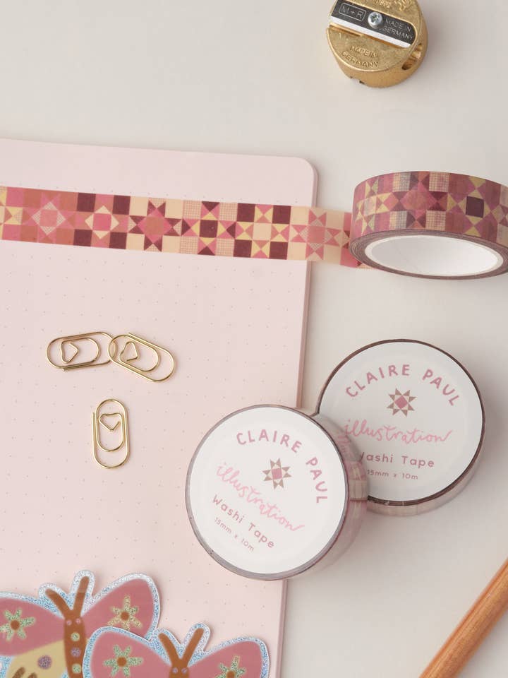 Patchwork Star Washi Tape - Pink for wholesale by Claire Paul