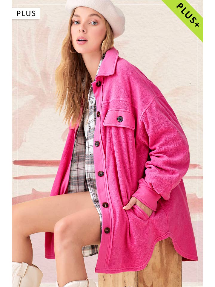 La Miel - Wholesale Shirt Jacket/Shacket - Women's - JKT1712P-Plus Size Loose Fit Button Down Fleece Shacket19