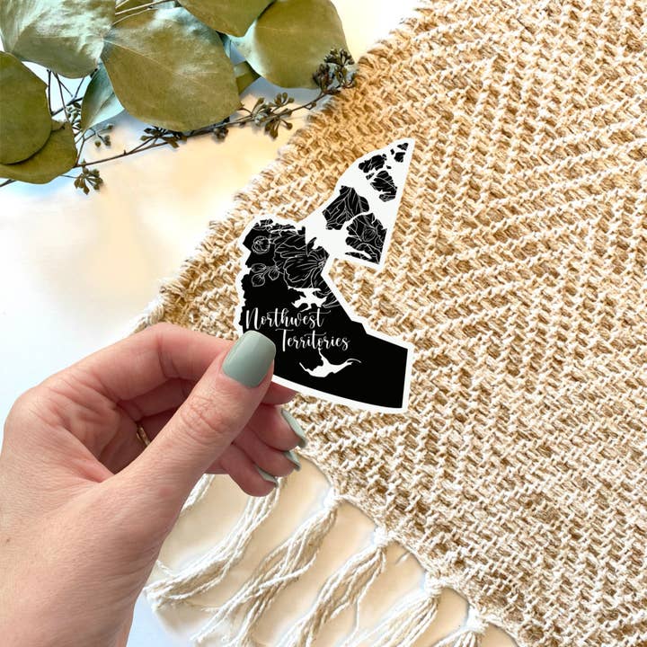 Autocollant province florale noire des Territoires du Nord-Ouest Canada pour la vente par Freckled Art