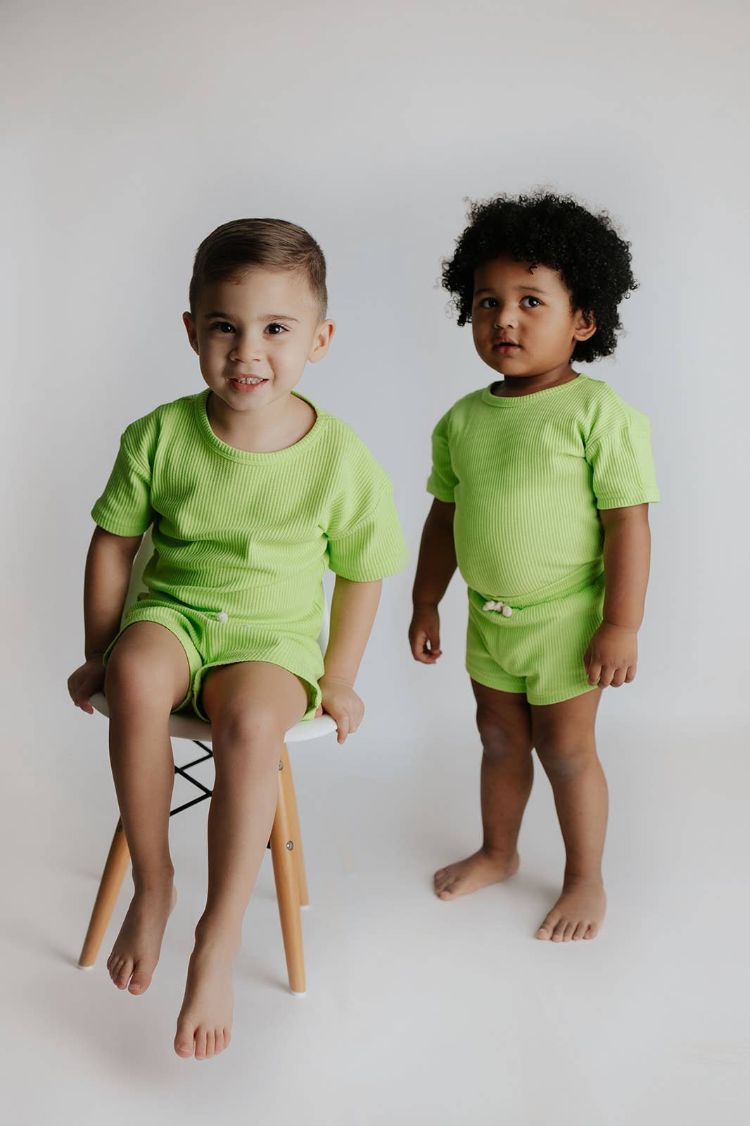 Three Little Tots – wholesale Top & short set – Kids – Lime Green Summer Waffle Toddler Top & Bottom Set15