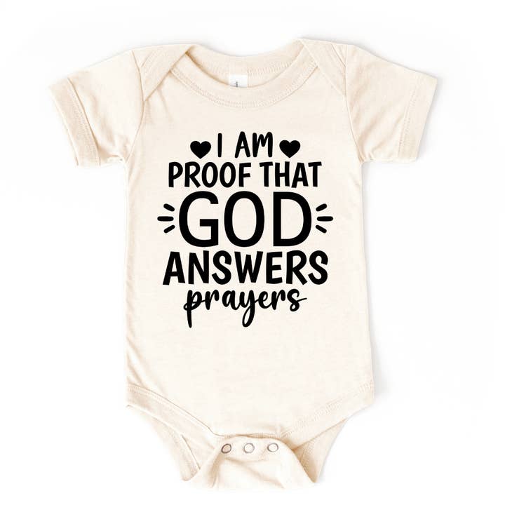 Sou a Prova de que Deus Responde às Orações Body de Algodão Presente para Bebé por atacado de Mama and Littles Apparel
