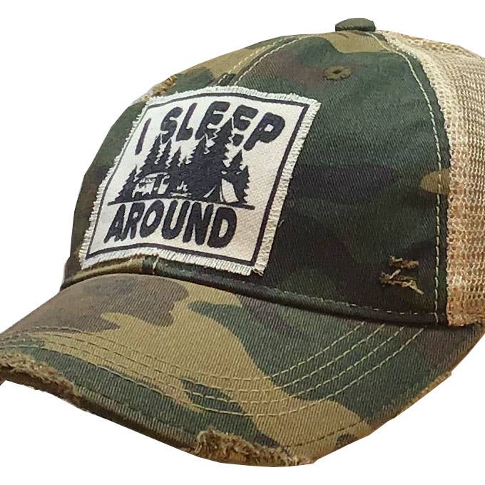 Vintage Life - Wholesale Trucker Hat - Unisex - I Sleep Around Distressed Trucker Cap