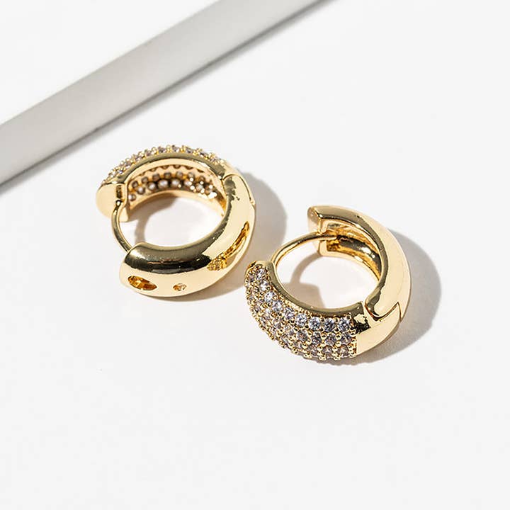 Sensibling Corp. - Wholesale Huggie Earrings - Gold Dipped CZ Stone Paved Mini Huggie Hoop Earrings