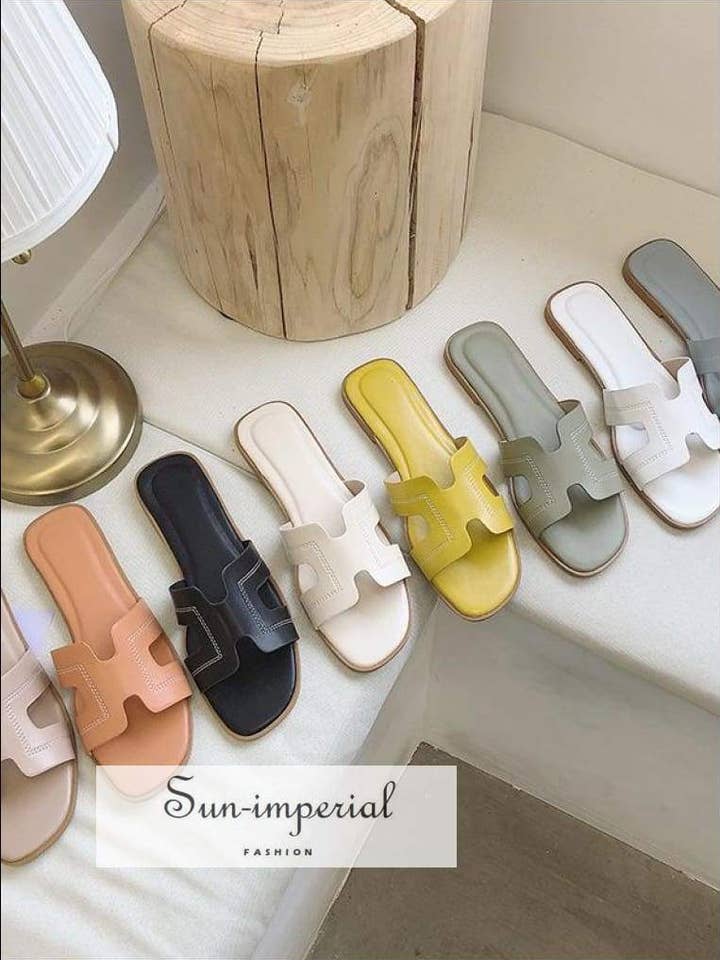 Pu Soft Casual Mulheres Summer Flats Chinelos Cor Sólida por atacado de Sun Imperial