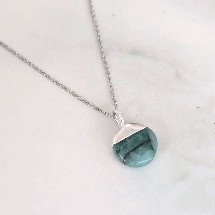 The Orb Emerald May Birthstone Necklace for wholesale by Lapis London