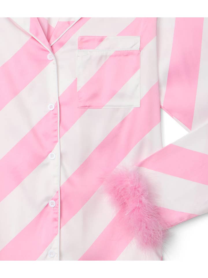 Tipsy Elves - Wholesale Sleepwear Set - Women's - Pink Candy Cane Satin Feather Pajamas - Women's Cute PJ Set4