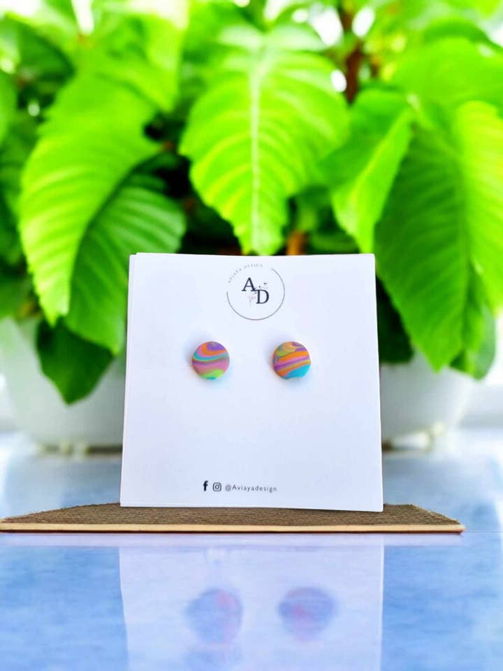 Pastel rainbow subtle round stud earrings for wholesale by AviayaDesign
