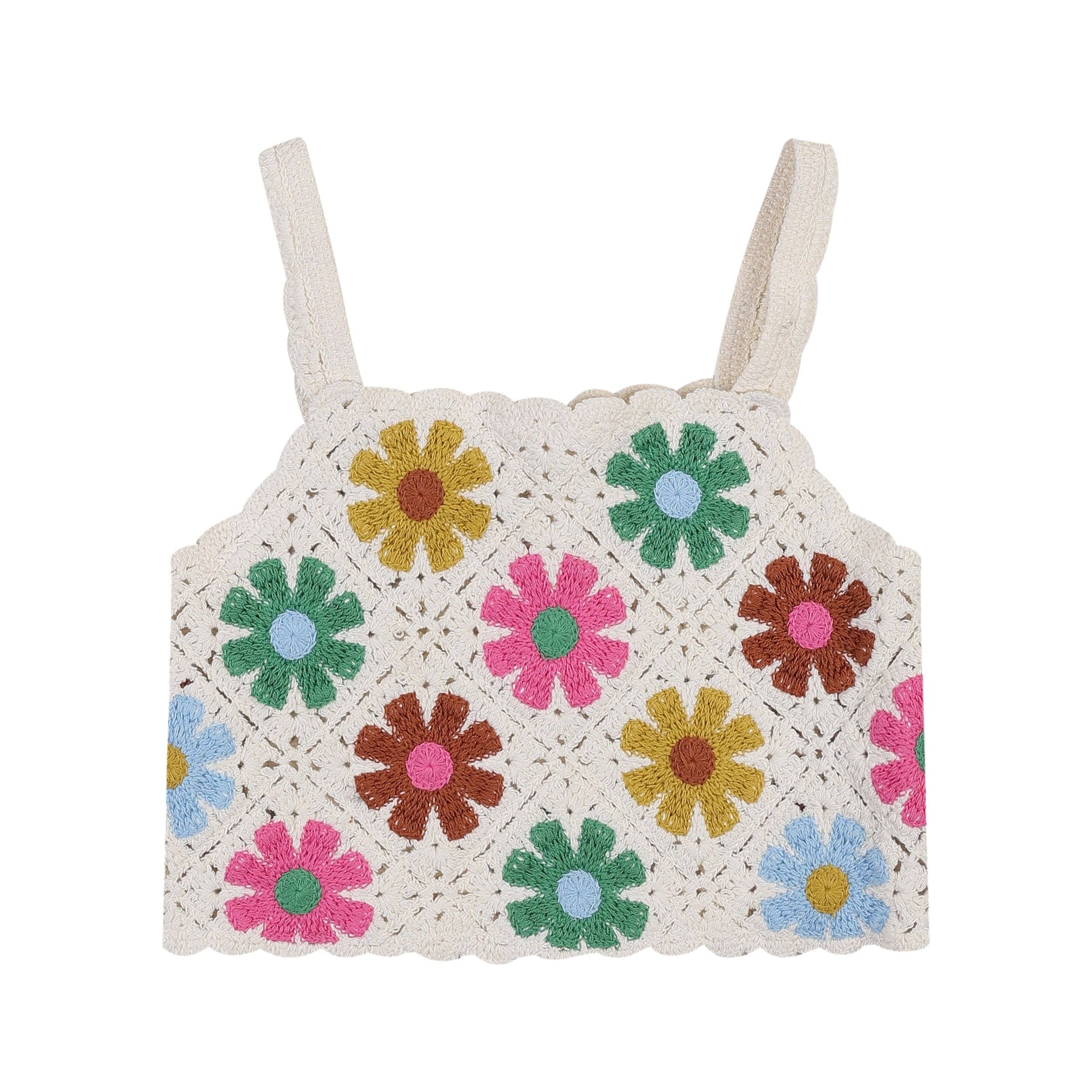 ToTo Heros - Wholesale Knit Top - Kids - Gia Floral Pattern Crocheted Cropped Knit Vest2