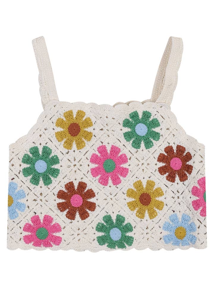ToTo Heros - Wholesale Knit Top - Kids - Gia Floral Pattern Crocheted Cropped Knit Vest2