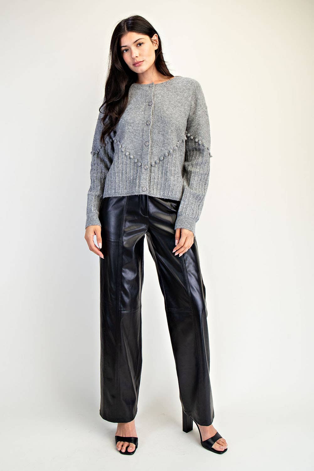 Edit by Nine - Wholesale Cardigan - Women's - Pom Pom Detail Oversized Sweater Cardigan3