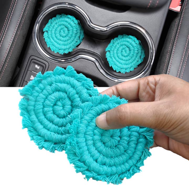 Handmade By Uruba - Wholesale Car coaster – women's - Set of 2 Macrame Car Coasters, Cute Boho Car Accessory15