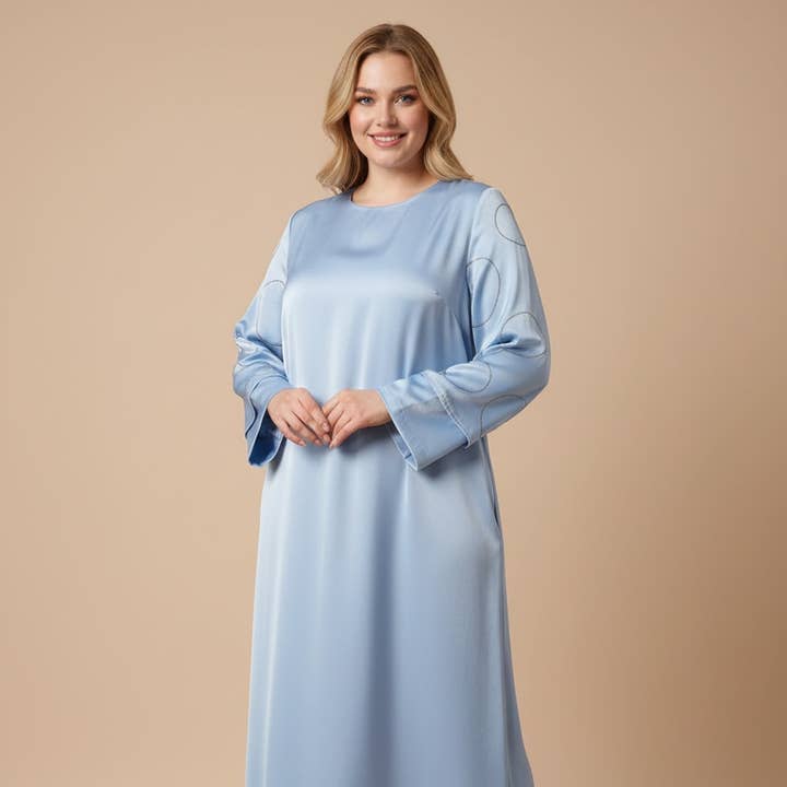 Vestido Comprido Liso com Manga Forrada e Strass 2617 por atacado de LUSA MODE