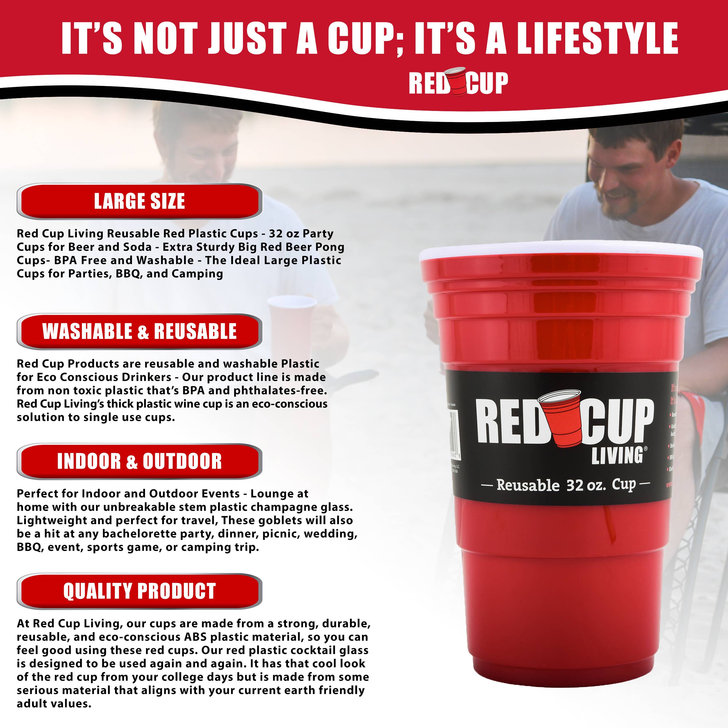 Red Cup Living - Vendita all'ingrosso Tazze monouso - Red Cup Living - Bicchiere per bevande riutilizzabile, 32 once, senza BPA5