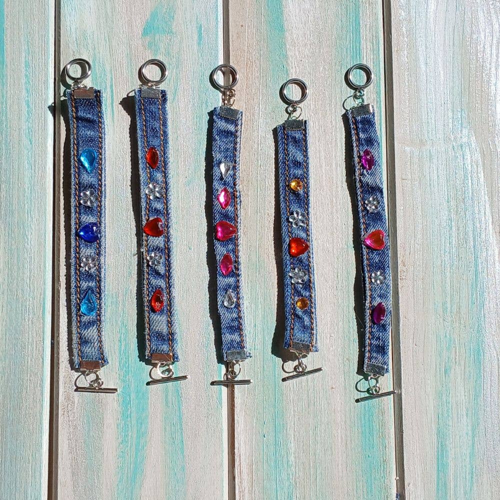 BELLA STORIA CREAZIONE - Wholesale Beaded Bracelet - Kids - 5 children's denim bracelets adorned with rhinestones1